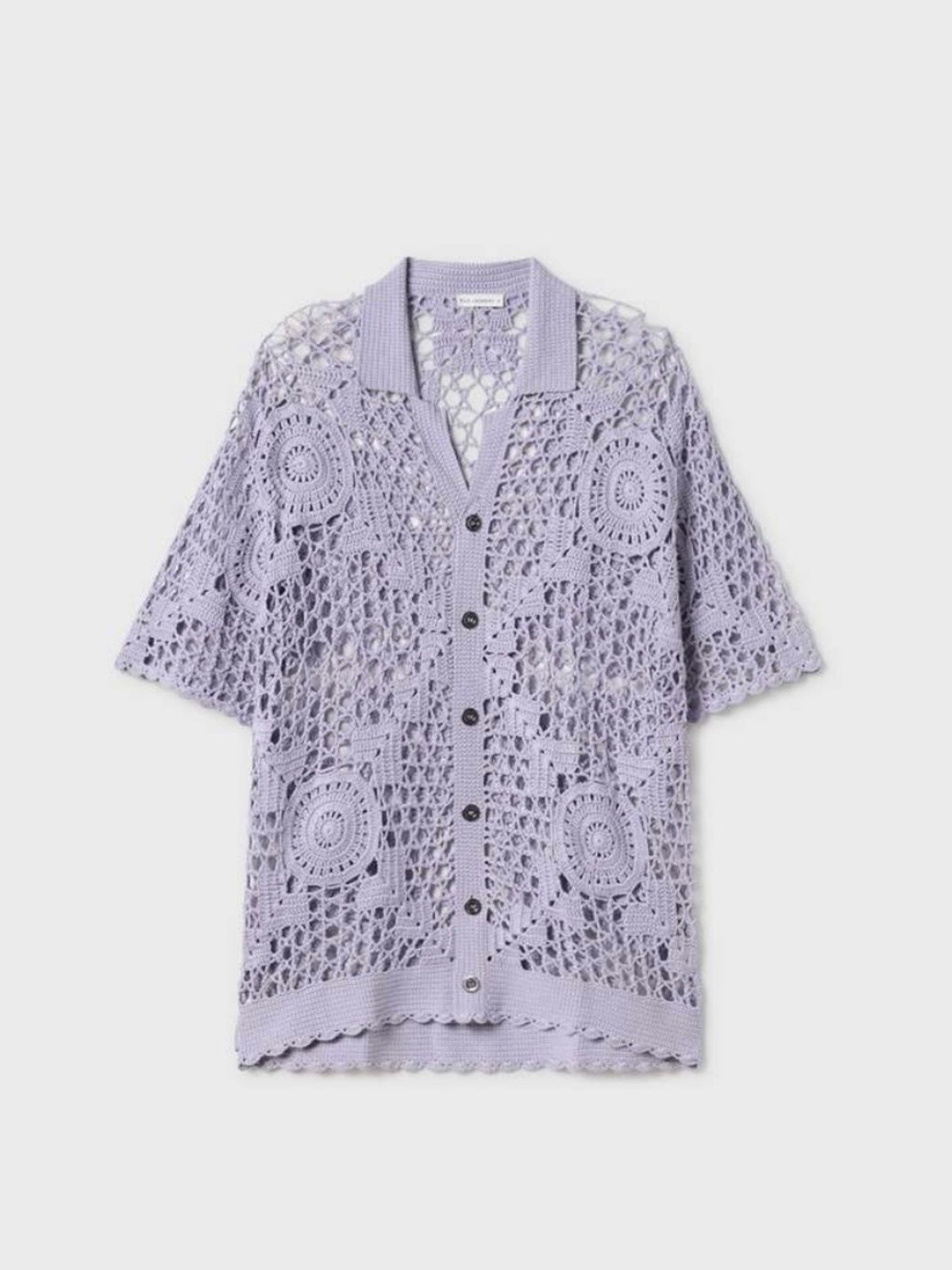Lavender Crochet Button-Front Short Sleeve Shirt